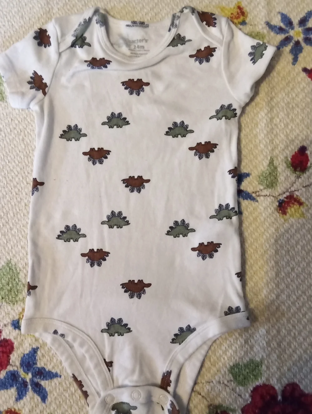 Carter's White One-Piece Bodysuit with Green and Brown Dino Print